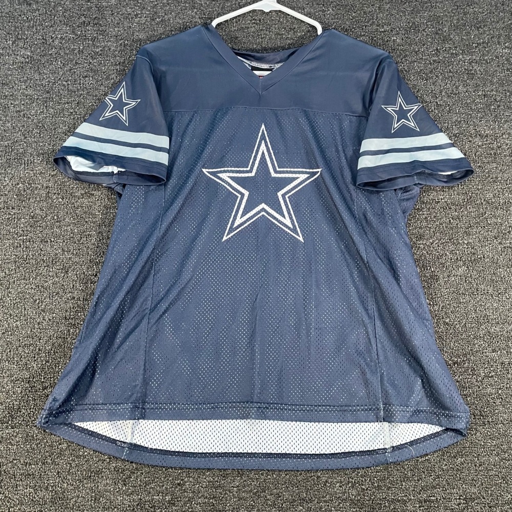 NFL Team Apparel Dallas Cowboys Jersey Womens XL Navy Blue Good Mesh V-Neck